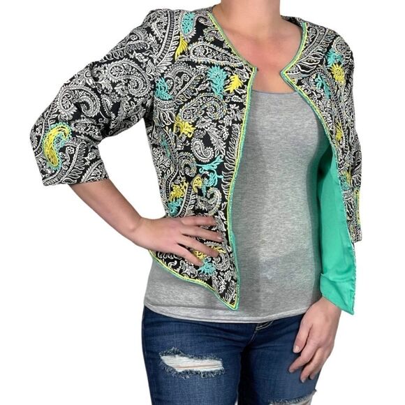 Choices White and Blue Paisley Print Blazer - Picture 1 of 14
